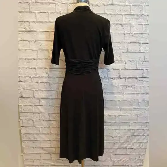 NWT Evan Picone short sleeved black dress gathered waist flared skirt 8 A273 - Picture 2 of 4